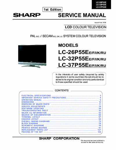 SHARP LC-26P55E, LC-32P55E, LC-37P55E service manual